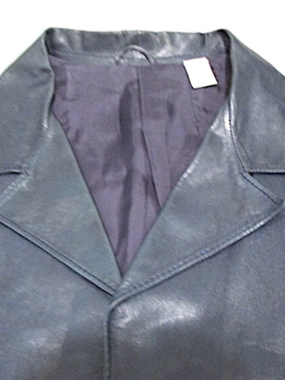 Pancaldi VTG Navy Open Front Belted Leather Jacket, Size XL - Picture 4 of 11